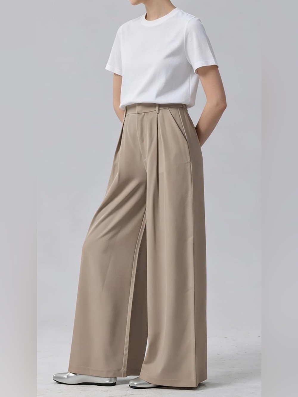 Wide-Leg High-Waist Palazzo Pants - Mocha